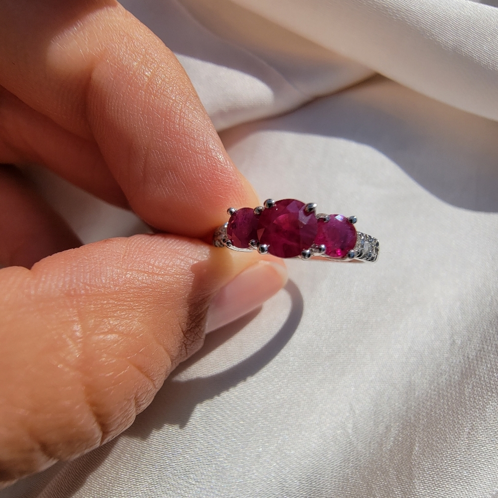 Ruby & Diamond 14k White Gold Ring - image 4